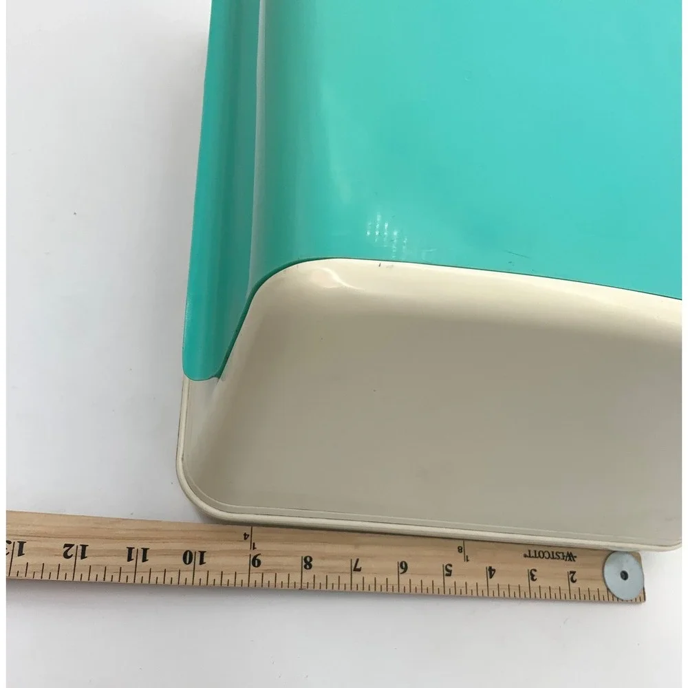 Vintage Plastic Bread Box Cream Teal Retro Kitchen Countertop Storage Bin